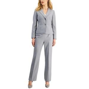 Le Suit Womens 2PC Pant Suit Herringbone Career Office Gray NWT Size 16